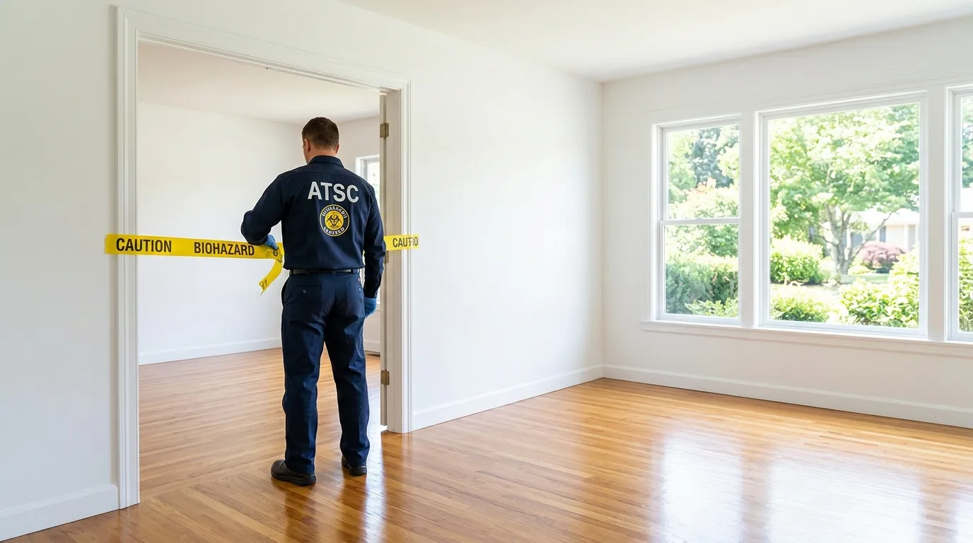 Certified biohazard cleanup crew performing Trauma Scene Cleanup in Pecan Grove